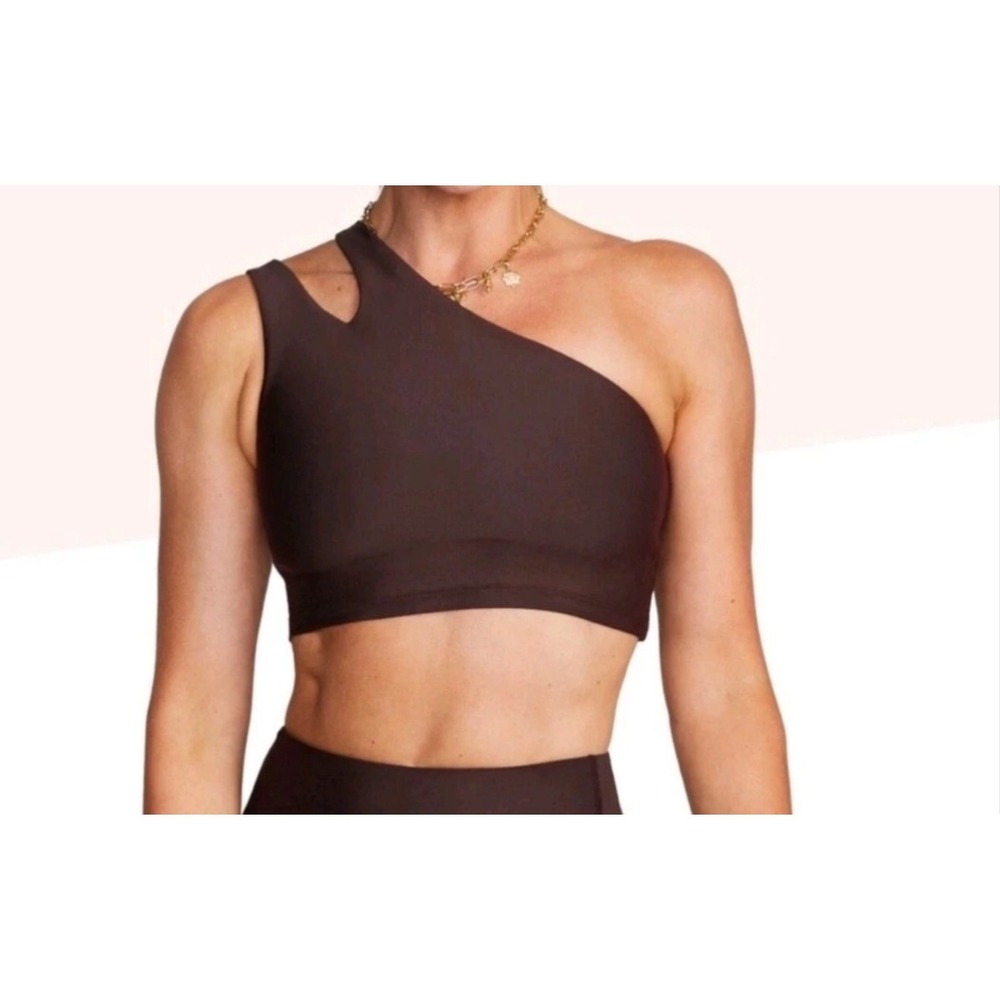 Peloton Sports Bra Sz Small Show Up Side To Side Brown Logo Athletic Lined